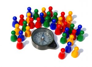 Abstract figures around a compass